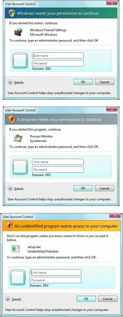 Figure 11 OTS elevation dialogs