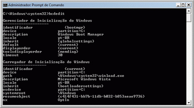 Figure 3 Settings displayed in BCDEdit