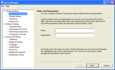 Figure 2 Usando o Gerenciador de Imagem de Sistema do Windows para criar um arquivo de resposta de Sysprep