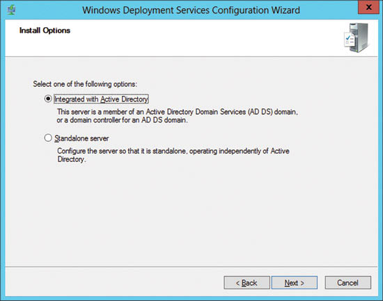 The new install option in the Windows Deployment Services Configuration Wizard.