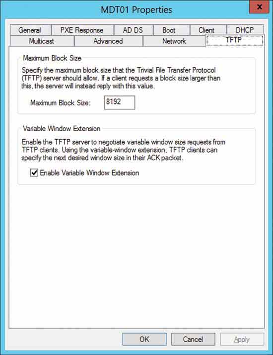 The new Trivial File Transfer Protocol (TFTP) options in Windows Server 2012.