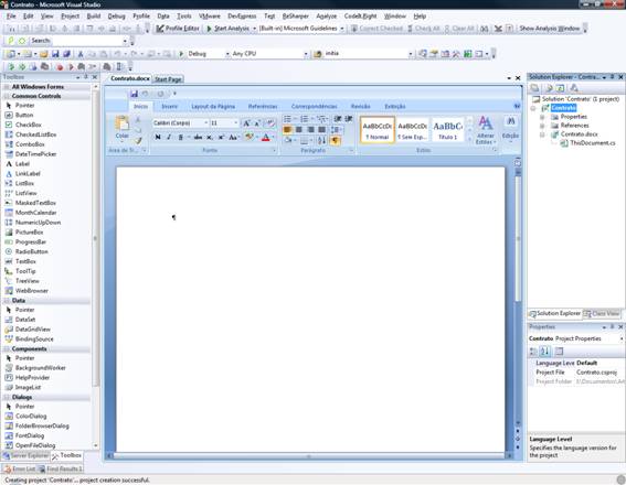 Figura 3 – Visual Studio editando um add-in de documento Word