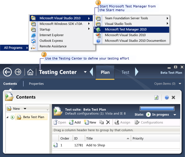 Iniciar o Microsoft Test Manager