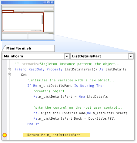 Exemplo de um ponto de interrupção de depuração no Visual Basic