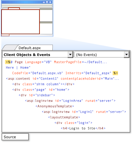 Designer de páginas da Web, exibição Código-fonte