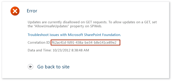 ID de correlação IntelliTrace - erro do SharePoint-