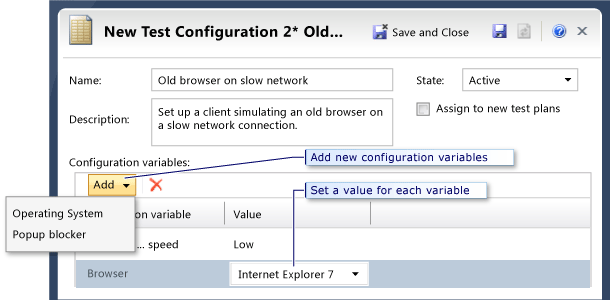 Criando uma configuração de teste