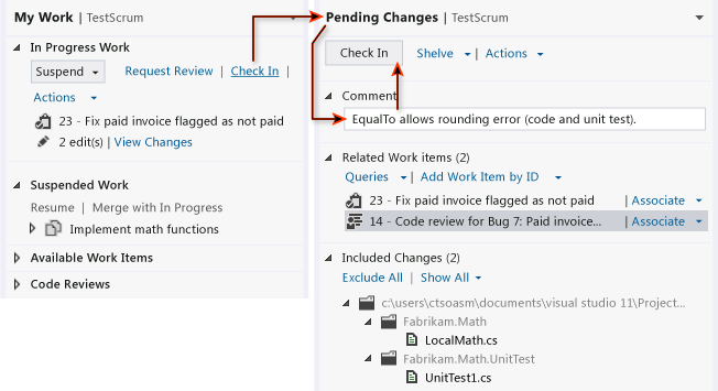 Check-in de uma atualização para corrigir um bug