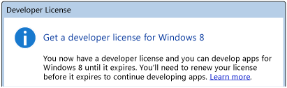 Confirmação de licença do desenvolvedor do Windows