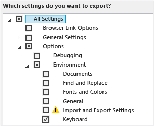 Exportar apenas atalhos de teclado personalizados