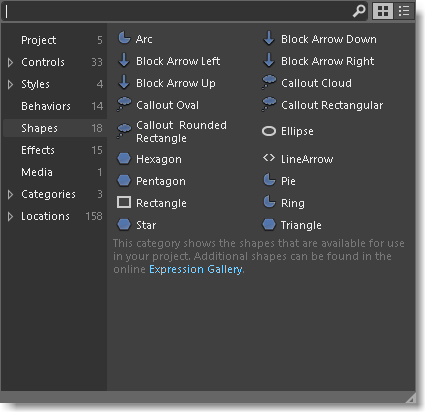 b4_Shapes_AssetsPanel Shapes category on the Assets panel