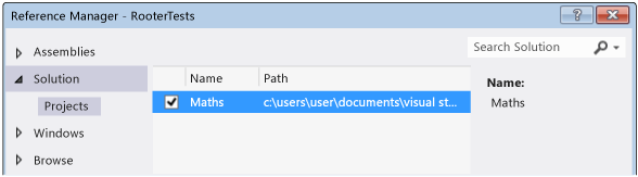 UTE_Cs_windows_AddReference Add a reference to the Maths project