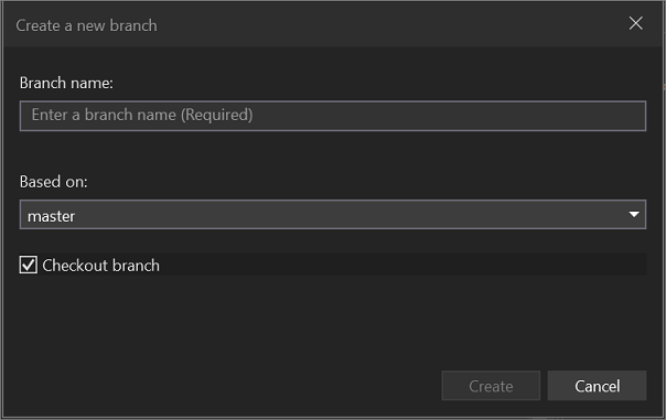 Screenshot of the Create a New Branch dialog box.