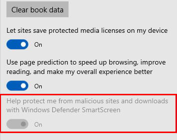 Verify that Windows Defender SmartScreen is turned off (disabled)