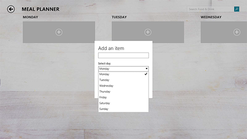 Uma screenshot do aplicativo Receitas e Bebidas do Bing, que ilustra o controle de lista suspensa padrão