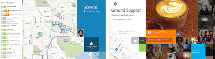 Exibição de mapa do aplicativo Foursquare