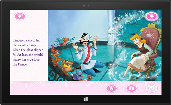Aplicativo Disney Princess Dress-up Sticker Book com barra inferior de aplicativo