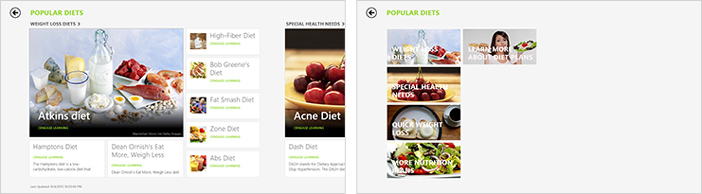 O zoom semântico nos aplicativos Bing Health e Fitness