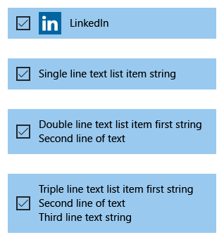 Exemplo de um modo de exibição de lista com quatro tipos de unidades principais