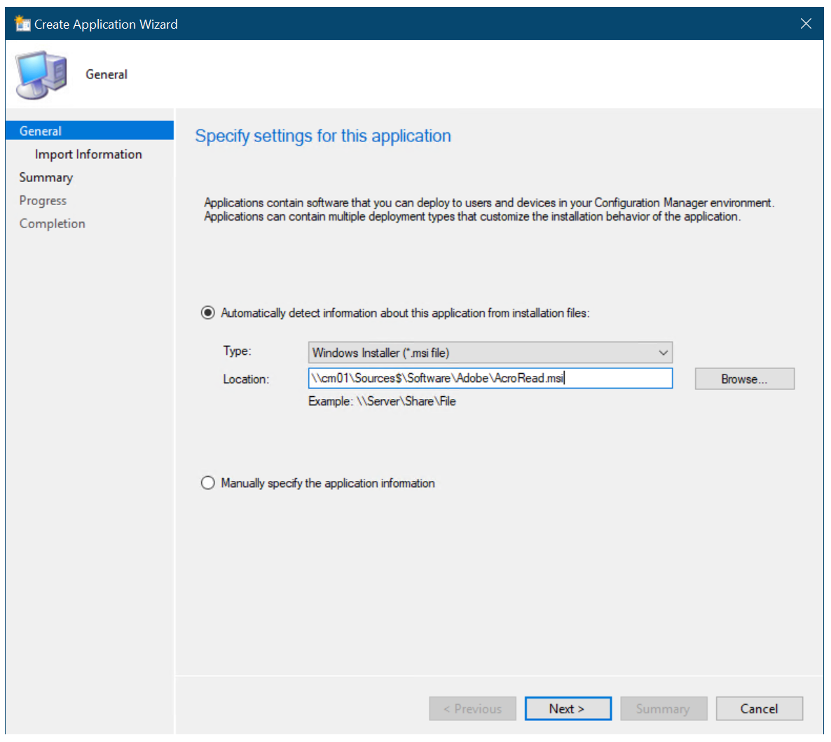 The Create Application Wizard The Create Application Wizard.