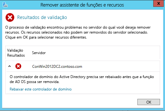 Credenciais de remoção do AD DS