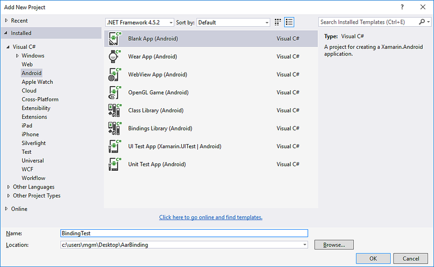 Criar novo projeto BindingTest