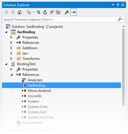 AarBinding está listado em Referências