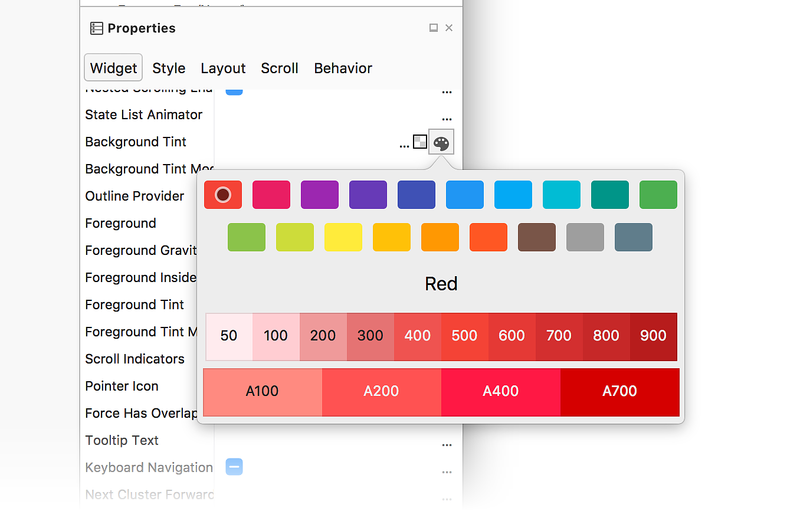 Paleta de cores de Design de Material