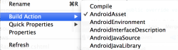 Ação de build de projeto do Android: AndroidAsset