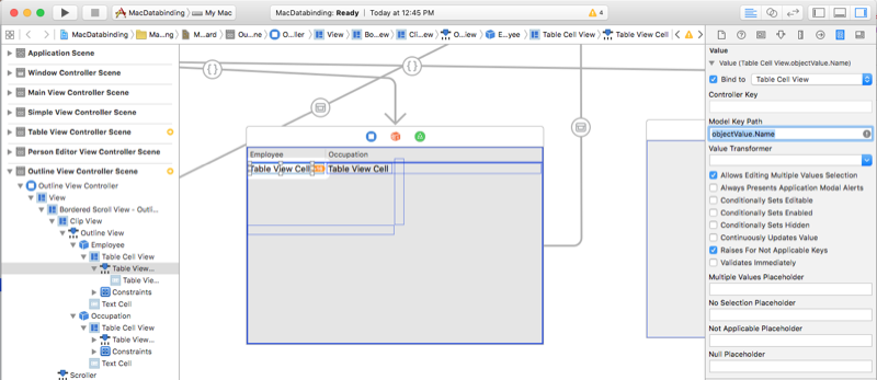 Inserindo o valor do caminho da chave do modelo objectValue dot Name.