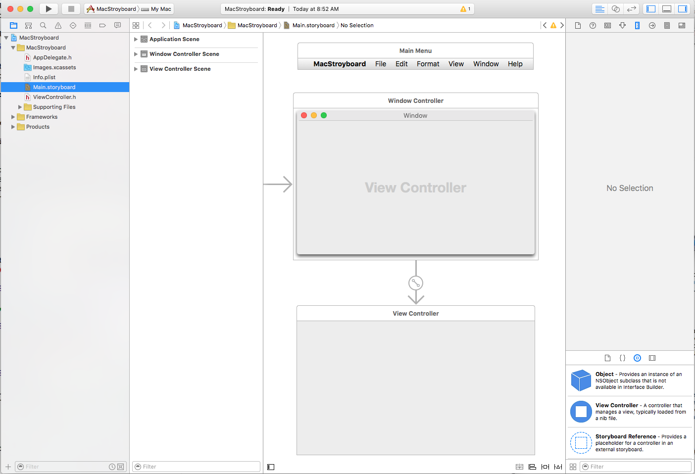 Editando o storyboard no Construtor de Interfaces Xcode.