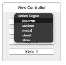 Selecionando o tipo de sequência de popover no Controlador de Exibição.