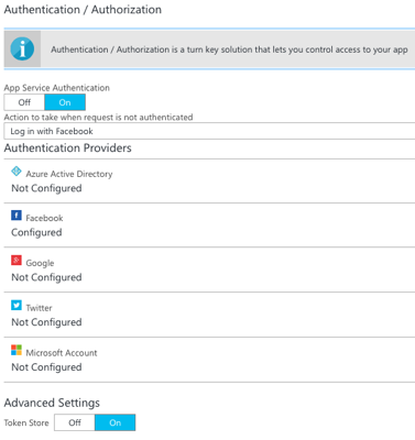 Configurações de autenticação de aplicativo Web do Serviço de Aplicativo