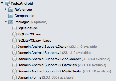 Pasta pacotes de projeto do Android