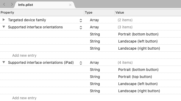 Orientações de dispositivo com suporte no Visual Studio para Mac