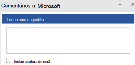Captura de ecrã: campo de texto para introduzir sugestões de comentários à Microsoft.