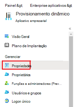 A tela na qual a opção Propriedades do Dynamics Provision é exibida.