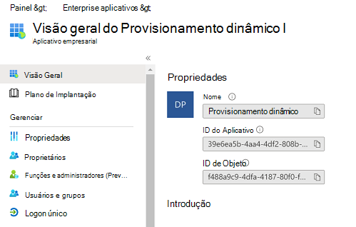 A tela Provisionamento do Dynamics.