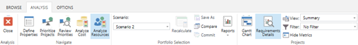 Opção Detalhes dos Requisitos realçada no separador Análise.
