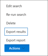 Opção exportar resultados no menu Ações.