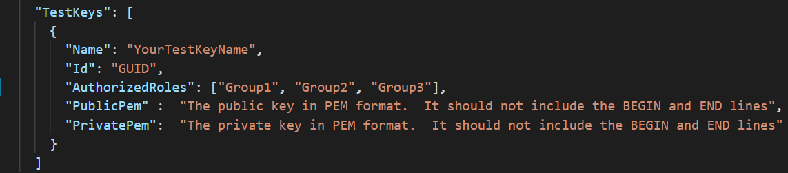 appsettings.json ficheiro a mostrar o método de autorização de função.