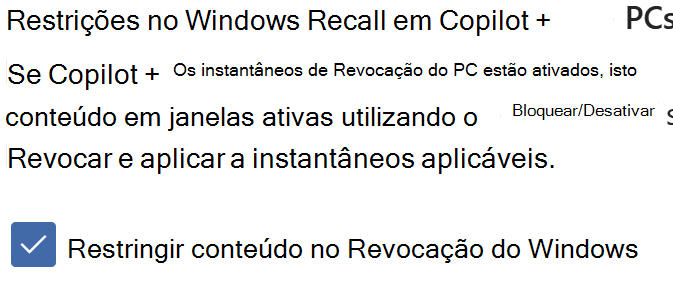 captura de ecrã da caixa de seleção Restringir conteúdo no Windows Recall.