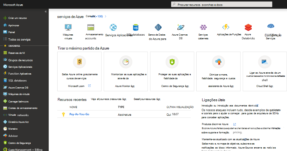 Captura de ecrã da home page do portal do Azure para criar um Microsoft Entra ID registo de aplicações.