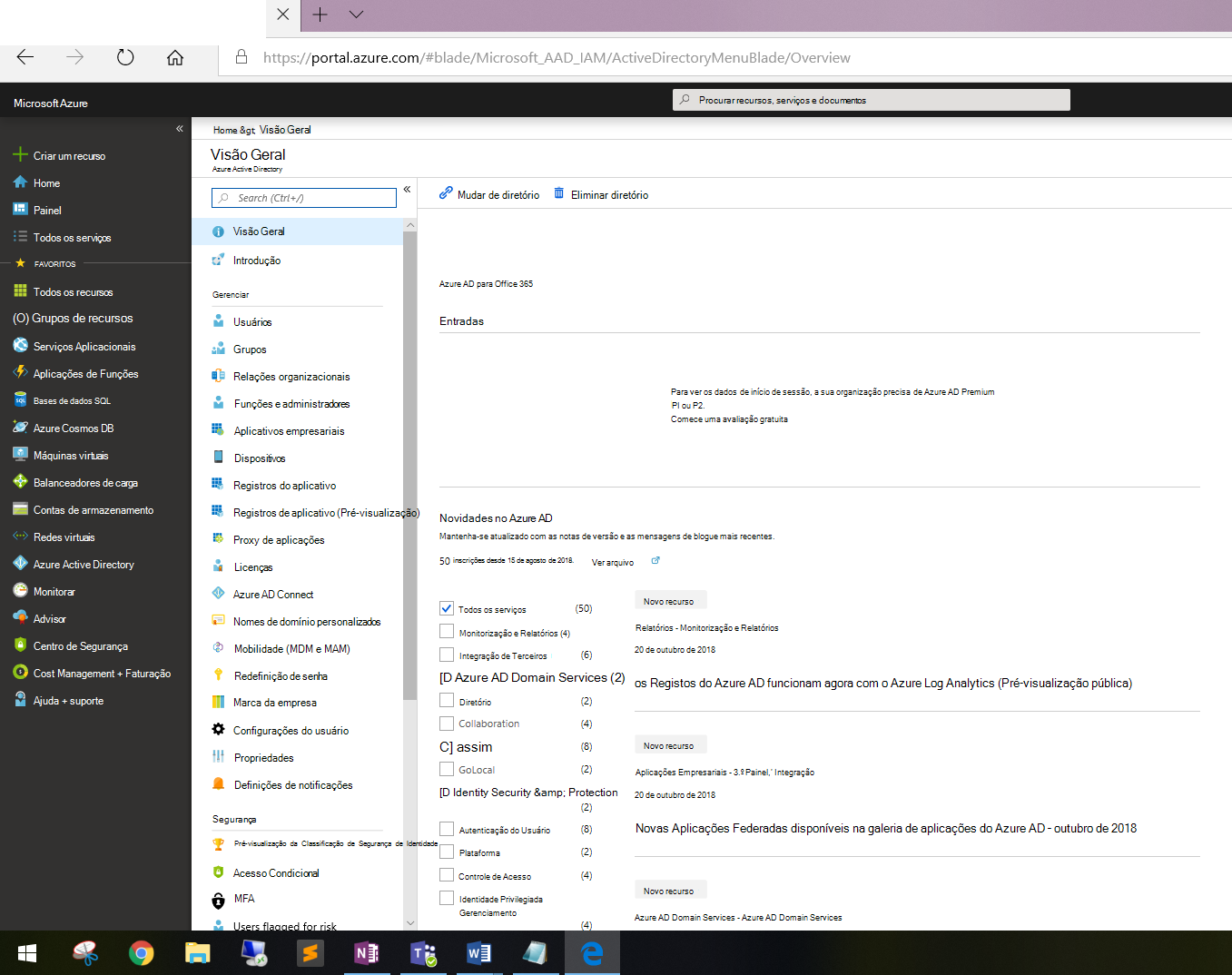 Captura de ecrã do painel de navegação portal do Azure à esquerda com Microsoft Entra ID selecionada.