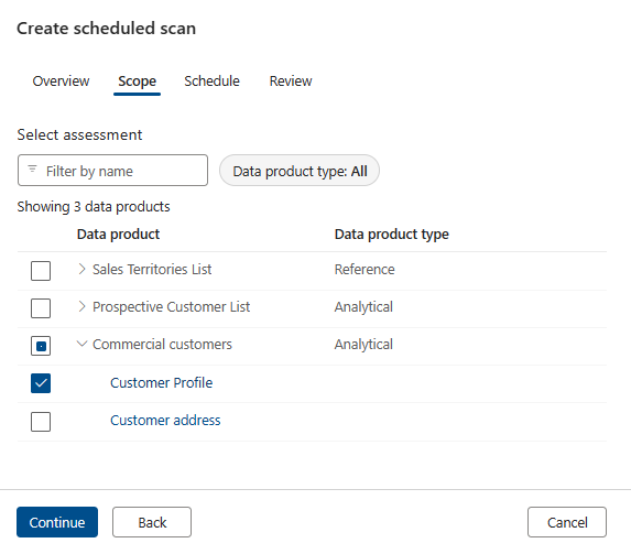 Screenshot of the create a scheduled scan page scope tab.