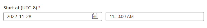Captura de tela da opção Editar página de atualização, mostrando uma data e hora selecionadas.