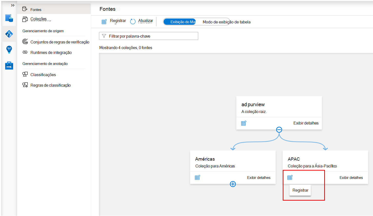 Screenshot that shows the collection used to register the data source.