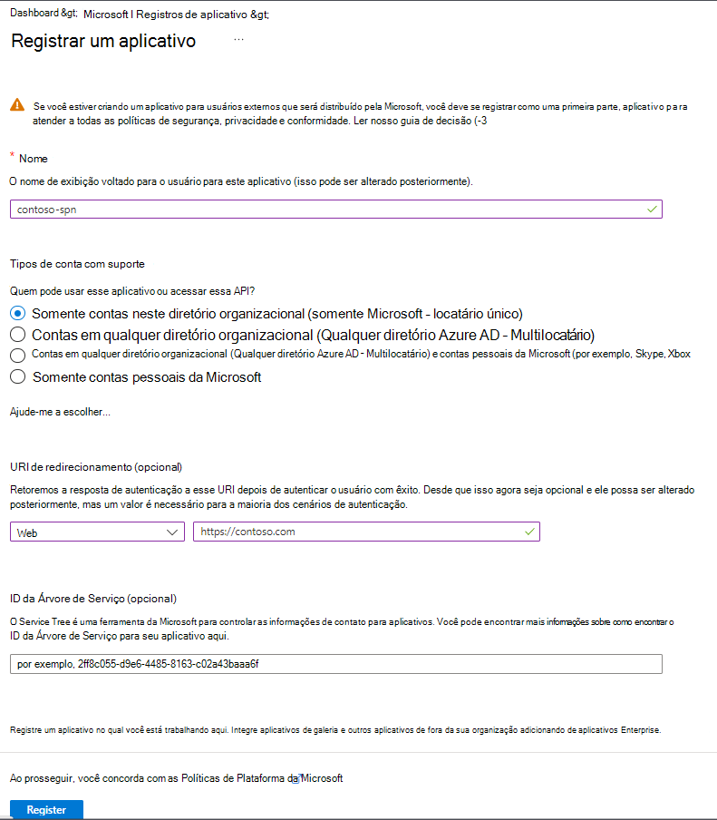 Screenshot how to create an app registration in Microsoft Entra ID.