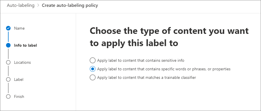 Selecione Aplicar rótulo ao conteúdo que contém palavras ou frases específicas ou propriedades.