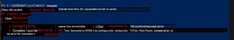 Erro quando o usuário tenta chamar cmdlets MSOL.